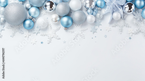 christmas card with christmas decorations on white background top view. Generative Ai