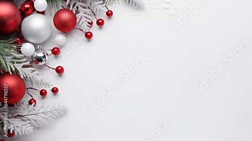 beautiful christmas card with red and white christmas balls isolated on white background. Generative Ai