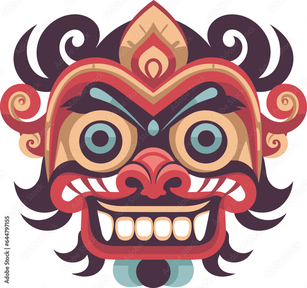 balinese barong mask vector illustration on isolated background, balinese barong masks for t-shirt design, sticker and wall art