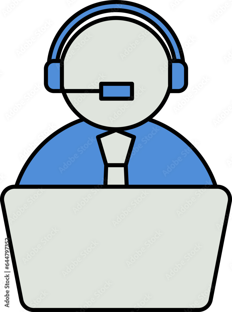 Customer Service Icon In Blue And Gray Color.