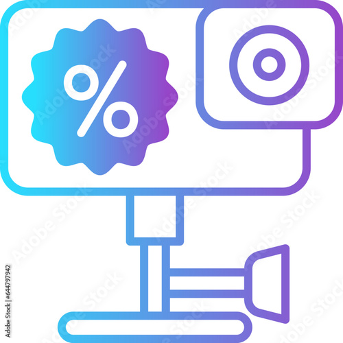Colorful Action Camera With Discount Label Icon.