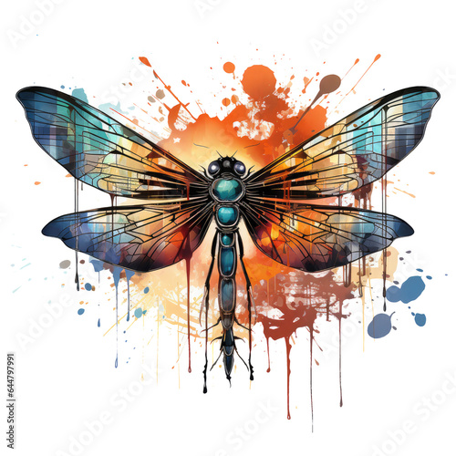 Watercolor dragonfly T-shirt Design  a stylized dragonfly in mid-flight  set against a backdrop  Generative Ai
