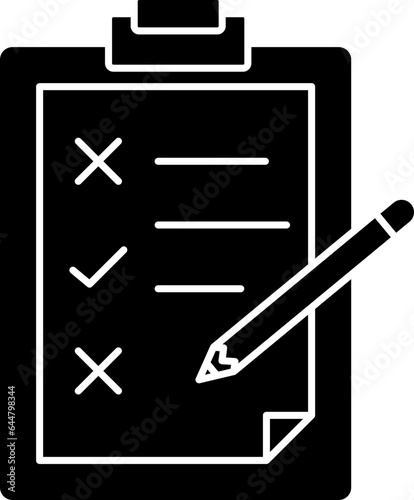 Clipboard List With Pencil Icon In Glyph Style.