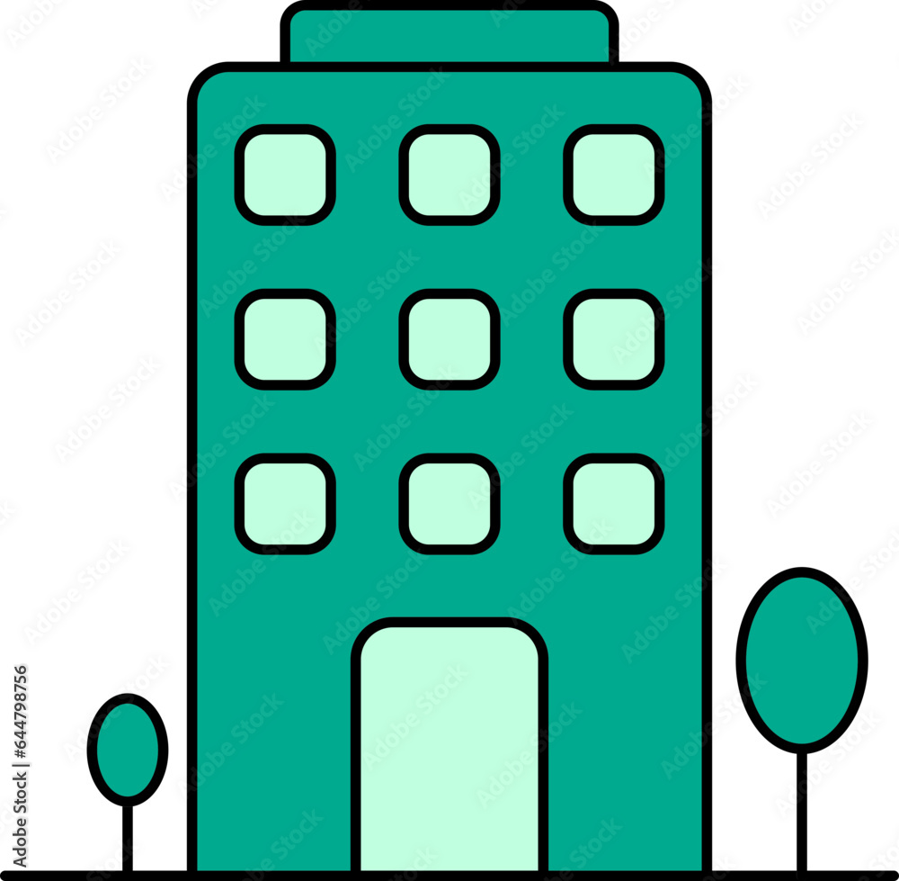 Isolated Building Icon In Green Color.