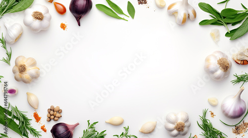 garlic frame on white background with space to insert. Generative Ai
