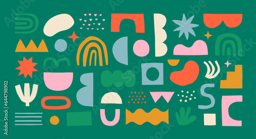 Set of abstract christmas doodle shape icons on isolated background. Retro holiday shapes collection in hand drawn cartoon art style. 