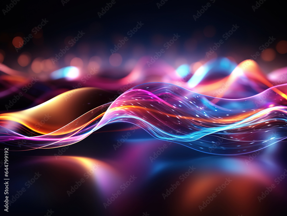 Abstract futuristic background with gold PINK blue glowing neon moving high speed wave. Generative Ai - obrazy, fototapety, plakaty 