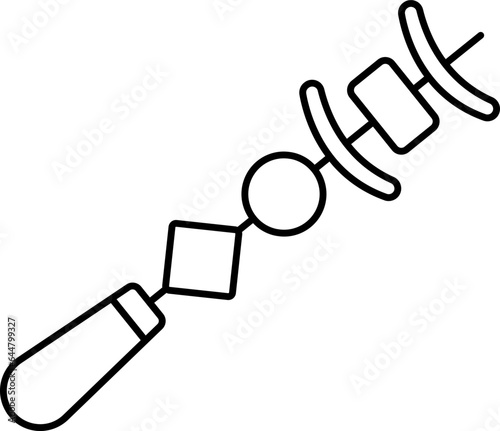 Paneer Tikka Or Shish Kebab Icon In Black Line Art.