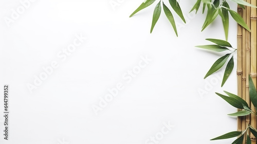 bamboo leaves on a white background with empty space to insert. Generative Ai