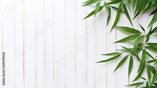 bamboo leaves on white wooden background. Generative Ai