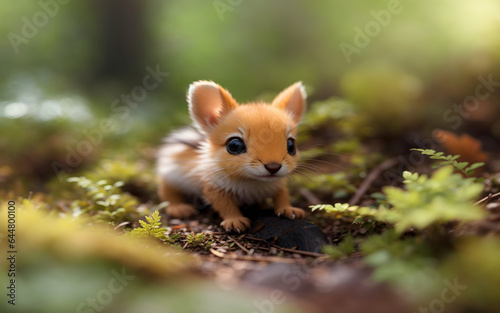 Closeup of a cute tiny on the forest AI Generated.