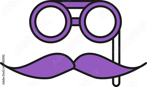 Goggle Stick With Mustache Icon In Purple And White Color.