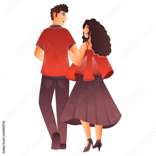 Back View Of Young Couple Together In Walking Pose.