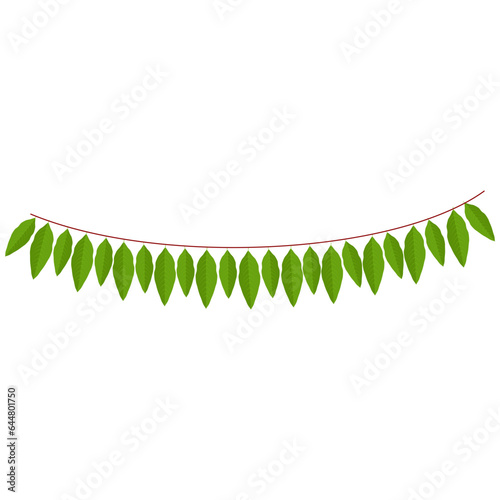 Green Mango Leaves Garland Or Bunting On White Background.