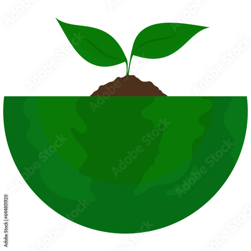 Illustration Of Green Plant On Half Globe Over White Background.