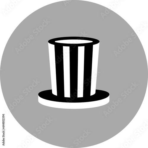 Striped Top Hat Icon In Black And White Color.