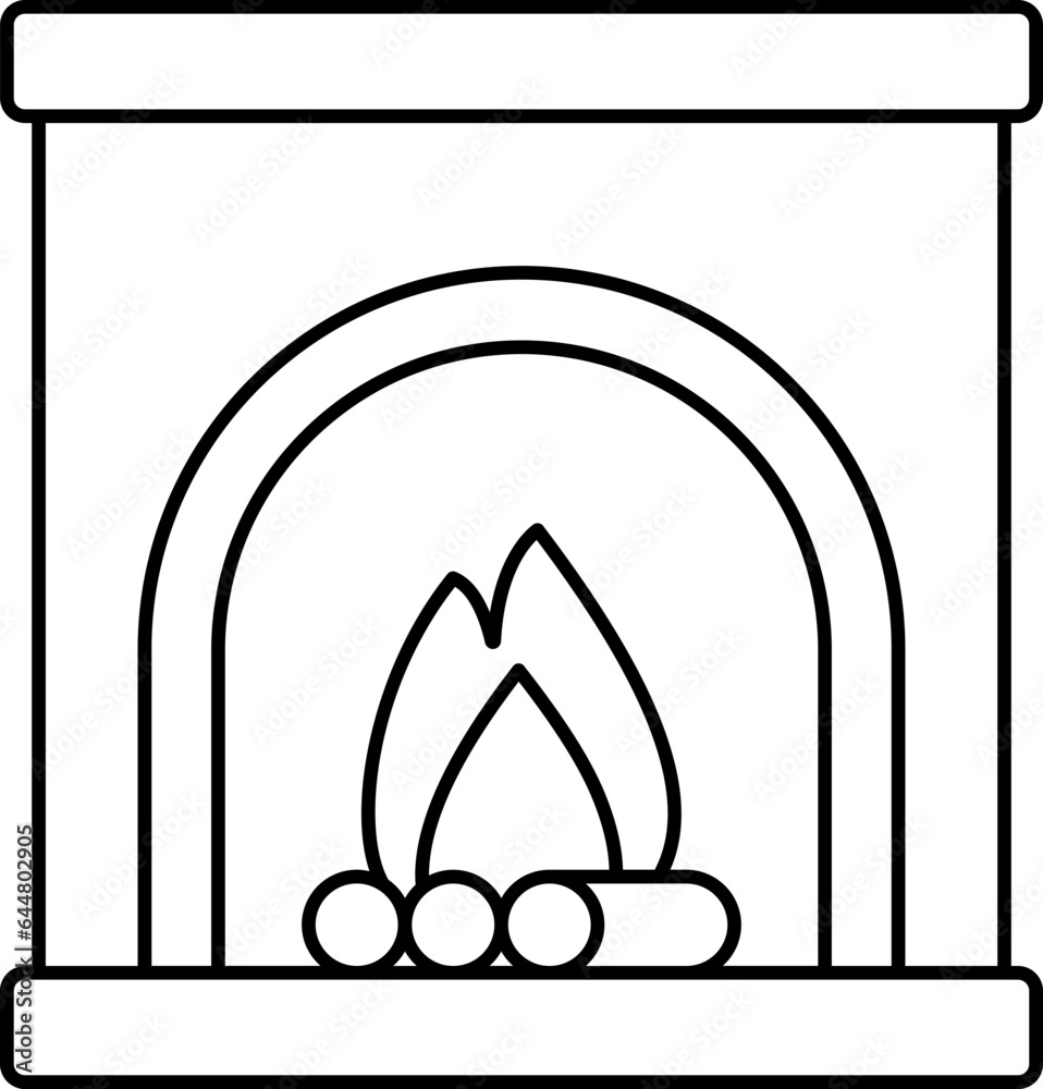 Vector Illustration of Fireplace In Thin Line Art. Vector Illustration of Fireplace In Thin Line Art.