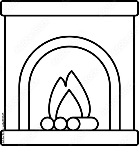 Vector Illustration of Fireplace In Thin Line Art.