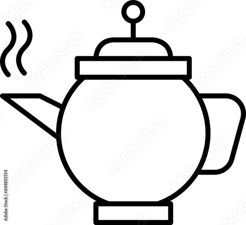 Hot Kettle Flat Icon In Black Stroke.