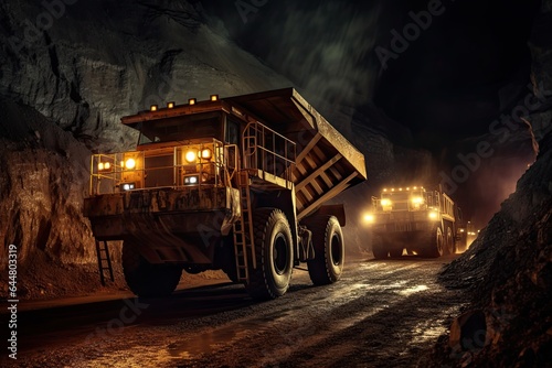 Several huge quarry trucks carry the rock for beneficiation and processing. Large mining trucks work the night shift.
