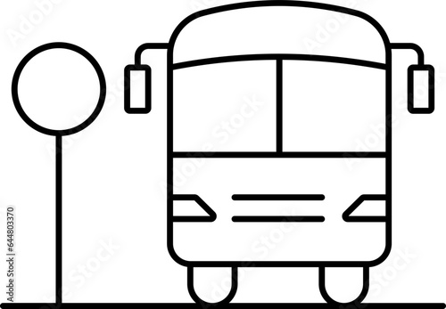 Black Outline Bus Stop Icon In Flat Style.