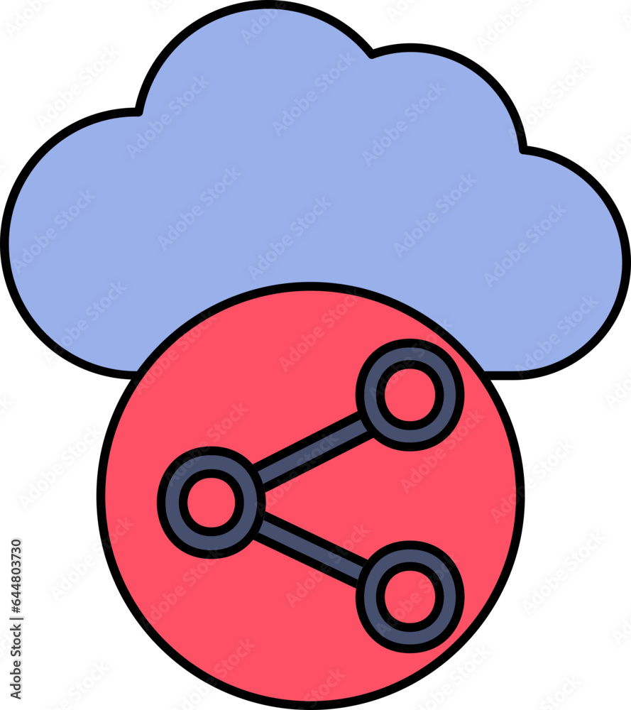 Illustration Of Cloud Share Icon In Red And Blue Color.