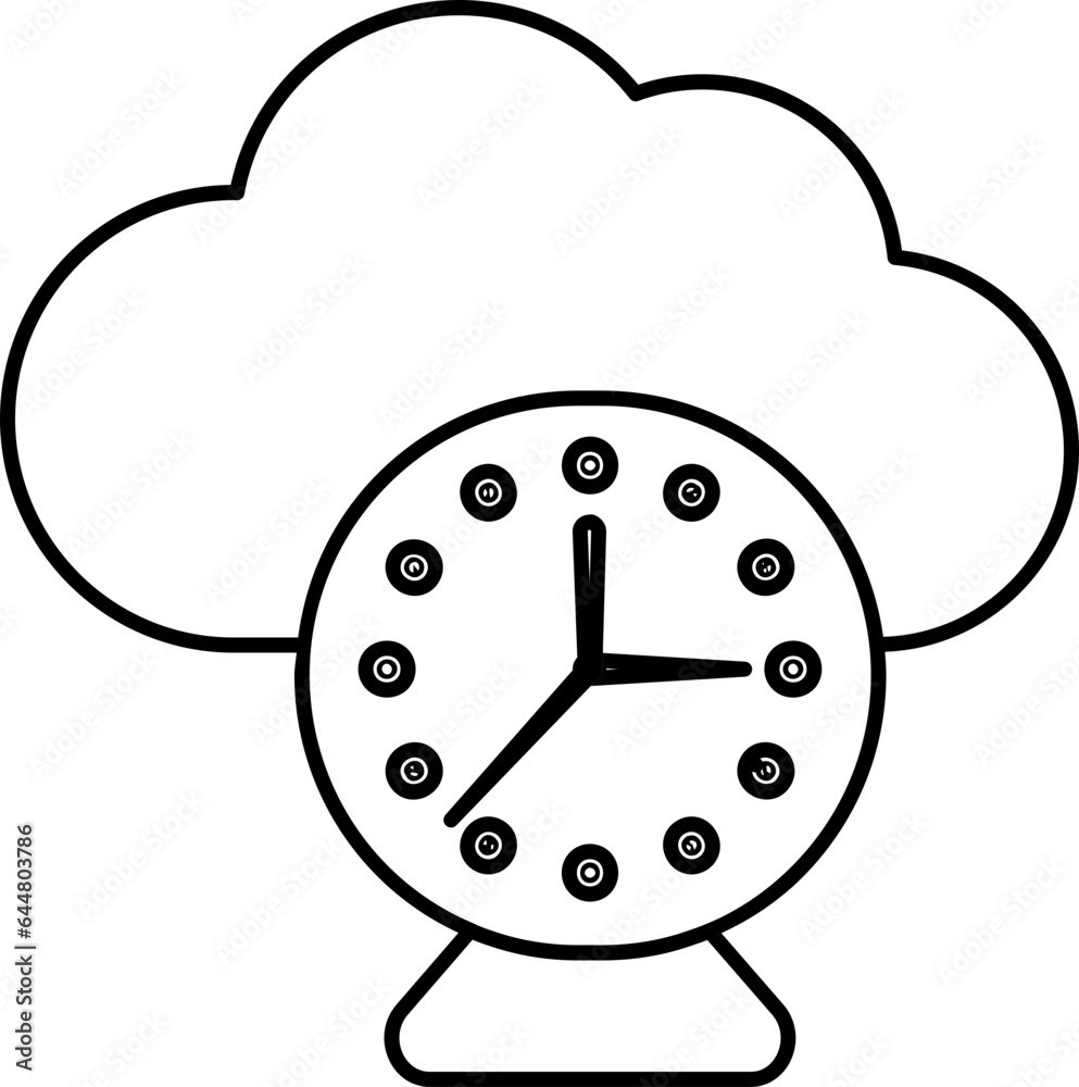 Thin Line Cloud With Clock Icon. Thin Line Cloud With Clock Icon.