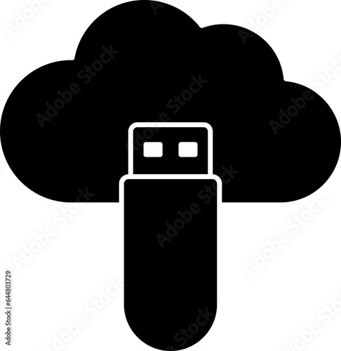 Illustration Of Cloud USB Icon In B&W Color.