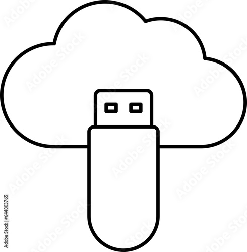 Illustration Of Cloud USB Icon In Outline Style.
