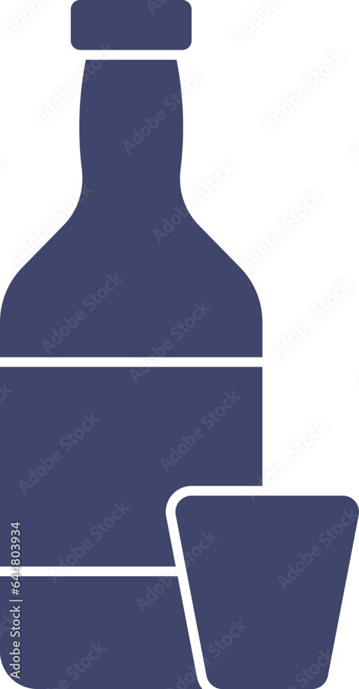 Illustration of Blue Color Bottle With Glass Icon in Flat Style. Illustration of Blue Color Bottle With Glass Icon in Flat Style.