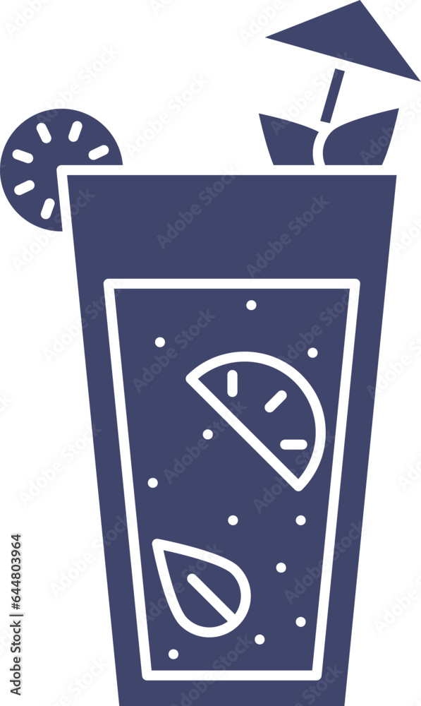 Illustration of lemonade Drink Glass With Umbrella Icon in Blue Color. Illustration of lemonade Drink Glass With Umbrella Icon in Blue Color.