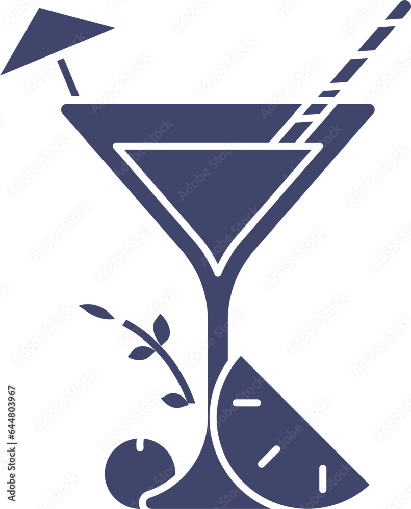 Isolated Martini Glass With Orange Slice Icon in Flat Style.