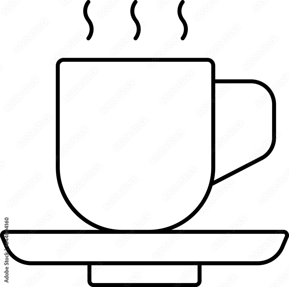 Hot Coffee Cup Icon In Black Line Art. Hot Coffee Cup Icon In Black Line Art.