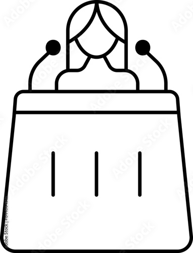 Woman Speaking On Podium Icon In Line Art.