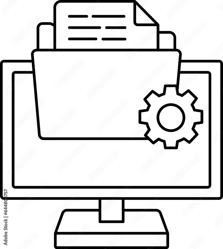 Black Line Art Illustration Of Data Setup Or Manage In Computer Icon. Black Line Art Illustration Of Data Setup Or Manage In Computer Icon.