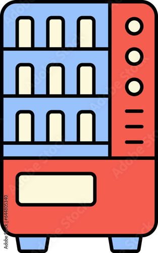 Red And Blue Vending Machine Icon In Flat Style.