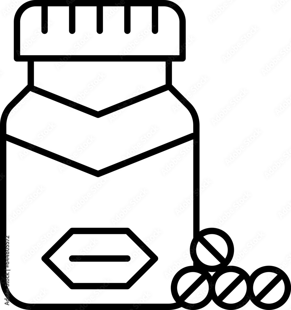 Pill Bottle Icon In Black Outline. Pill Bottle Icon In Black Outline.