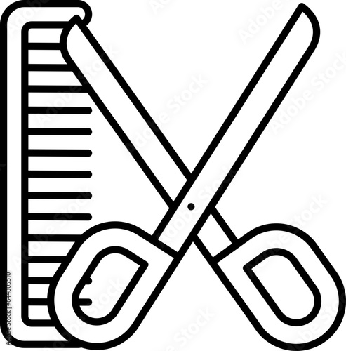 Comb And Scissors Icon In Line Art.