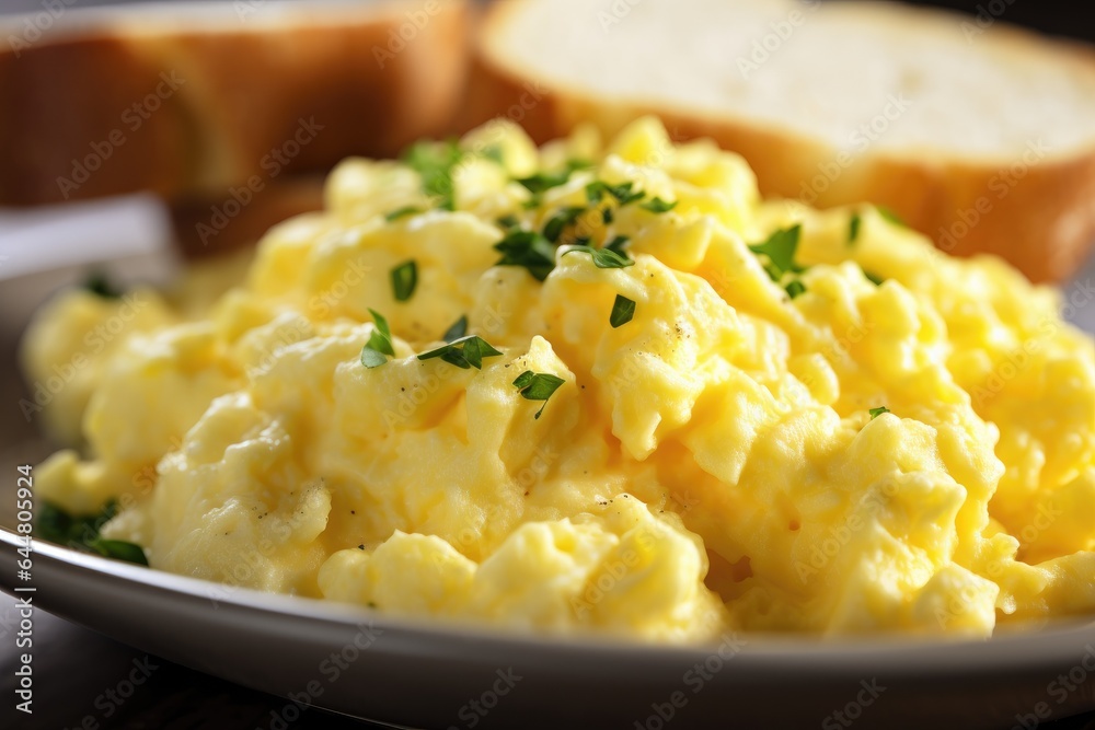 Scrambled eggs in a plate with herbs. Scrambled eggs in a plate with herbs.