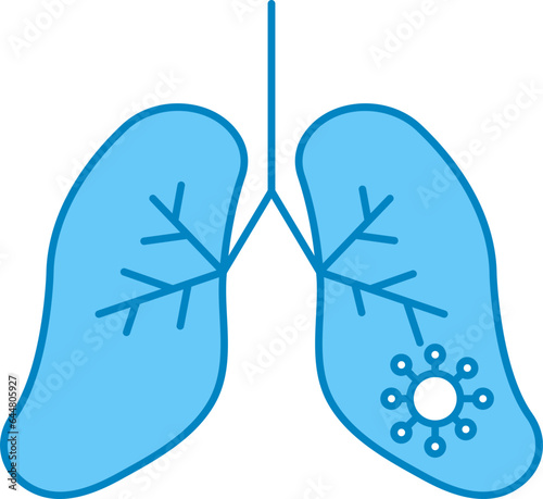 Virus Infected Lungs Blue And White Icon.