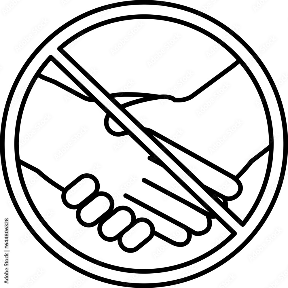 Isolated No Handshake or Ban Icon in Thin Line Art. Isolated No Handshake or Ban Icon in Thin Line Art.