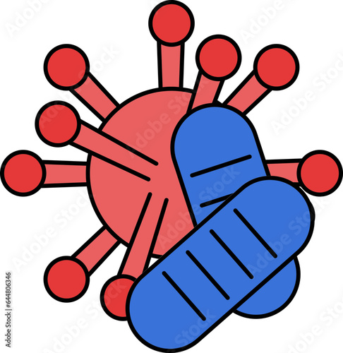 Antiviral Medicine Icon In Red And Blue Color.