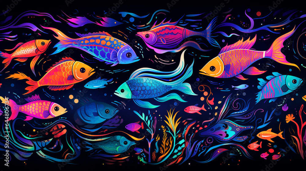 painting animal neon pattern, generative ai painting animal neon pattern, generative ai