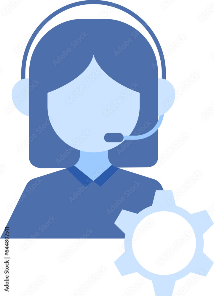 Female Customer Service Or Setup Icon In Blue Color. Female Customer Service Or Setup Icon In Blue Color.