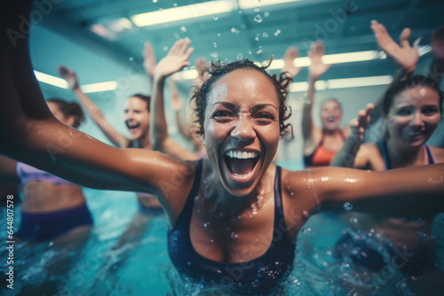 Active women enjoying aqua fit class in a pool