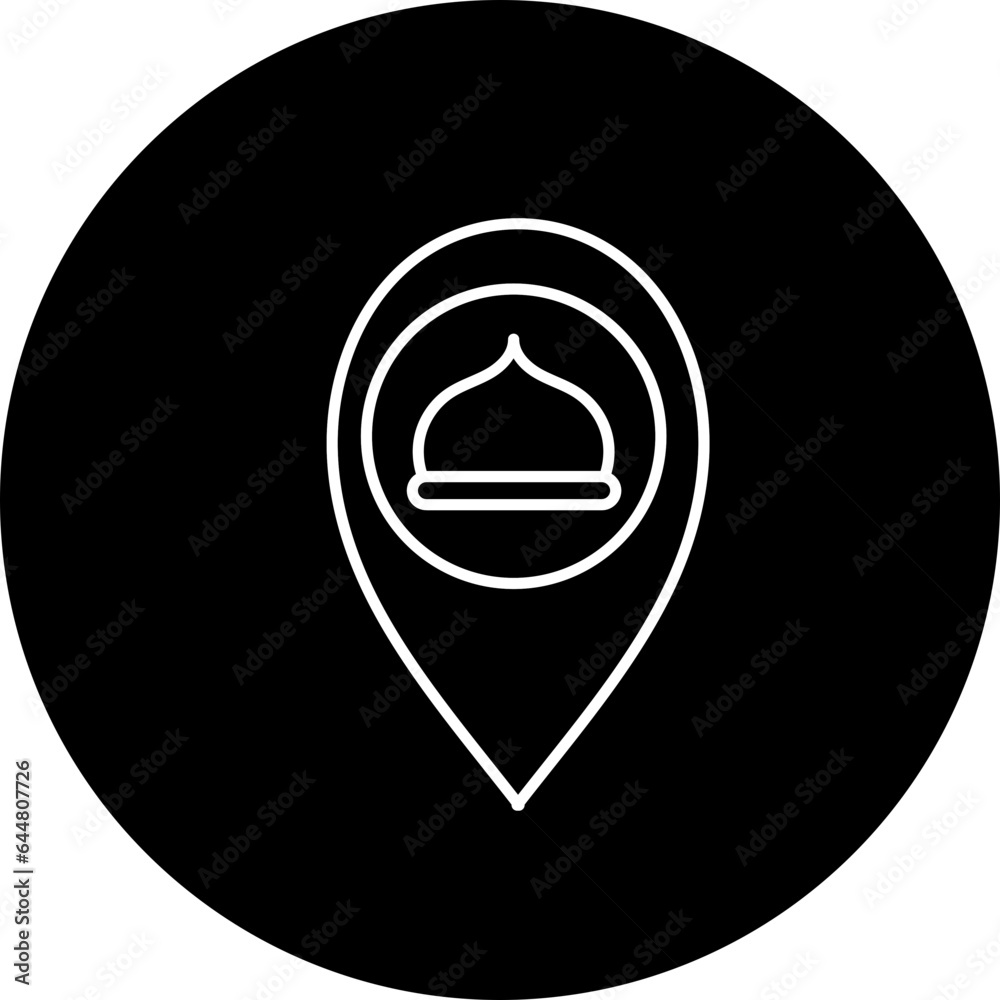 Mosque Map Pin Icon In B&W Color. Mosque Map Pin Icon In B&W Color.