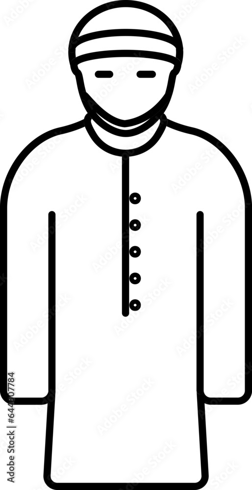 Muslim Man Icon In Black Outline.