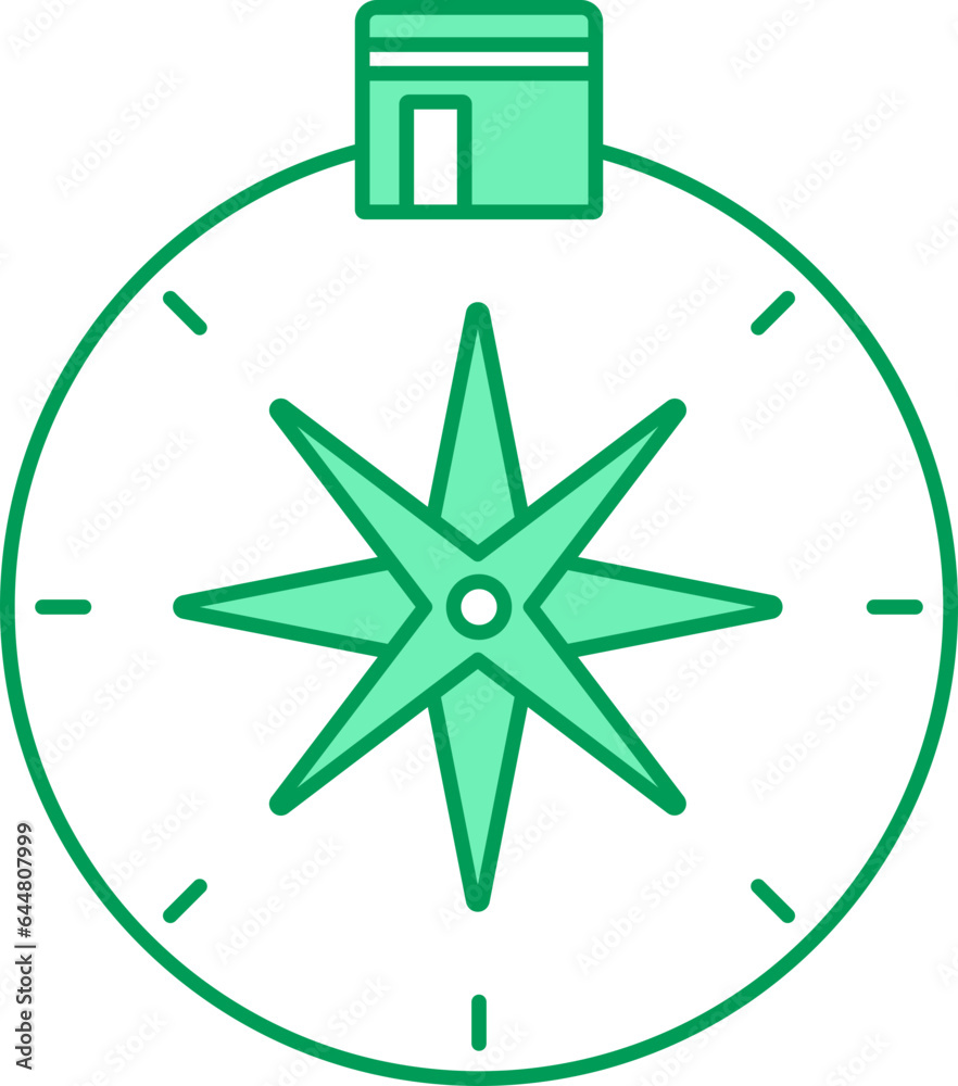 Qibla Compass Icon In Green And White Color. Qibla Compass Icon In Green And White Color.