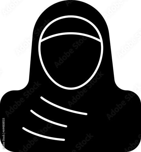 Islamic Woman Icon In B&W Color.