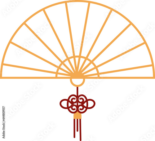 Red And Orange Chinese Fan Outline Element.